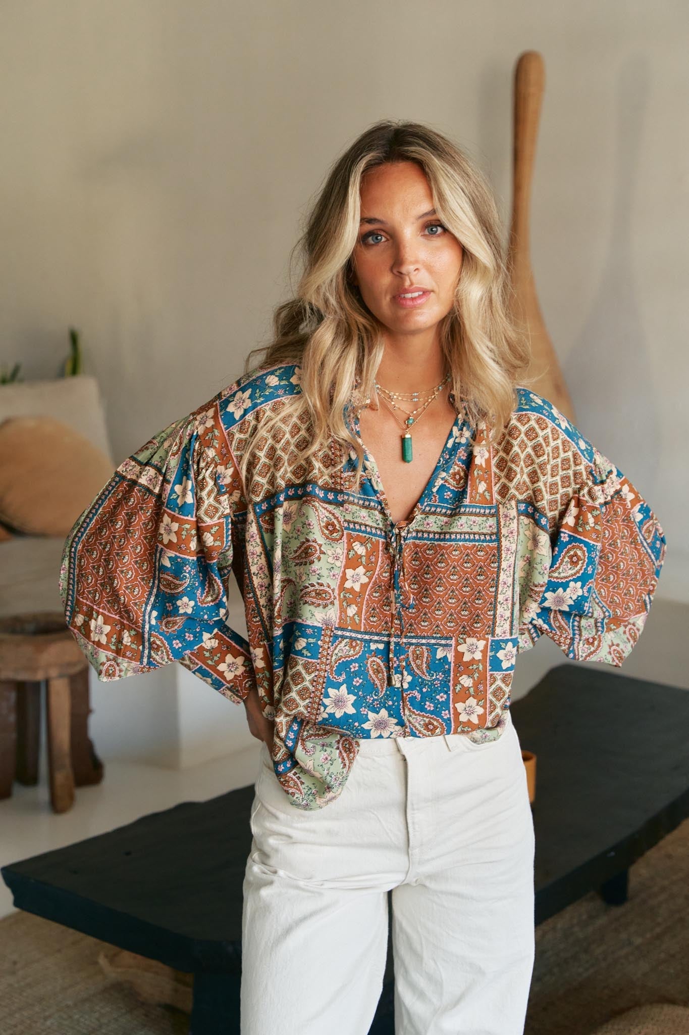 Ausgefallene Boho Patchwork Bluse für Damen – Weit geschnitten & vielseitig - Blossom Hair & Fashion