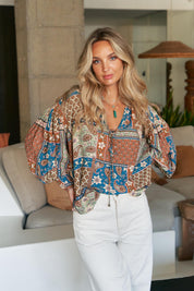 Ausgefallene Boho Patchwork Bluse für Damen – Weit geschnitten & vielseitig - Blossom Hair & Fashion