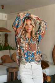 Ausgefallene Boho Patchwork Bluse für Damen – Weit geschnitten & vielseitig - Blossom Hair & Fashion