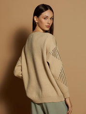 Funkelnder Pailletten Pullover in Naturbeige - Blossom Hair & Fashion