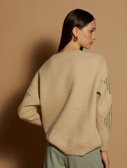 Funkelnder Pailletten Pullover in Naturbeige - Blossom Hair & Fashion