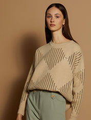 Funkelnder Pailletten Pullover in Naturbeige - Blossom Hair & Fashion