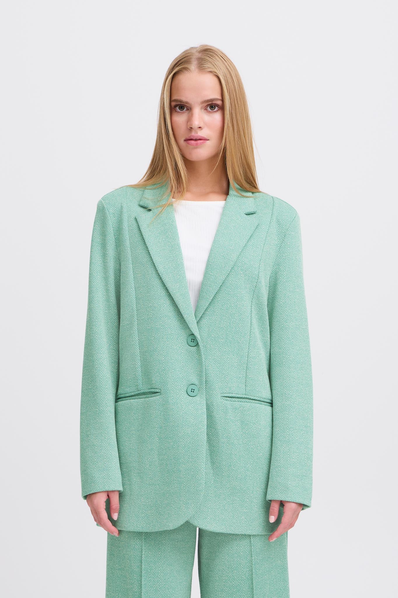 Lässiger Long - Blazer für Damen in Beryl Green - Blossom Hair & Fashion