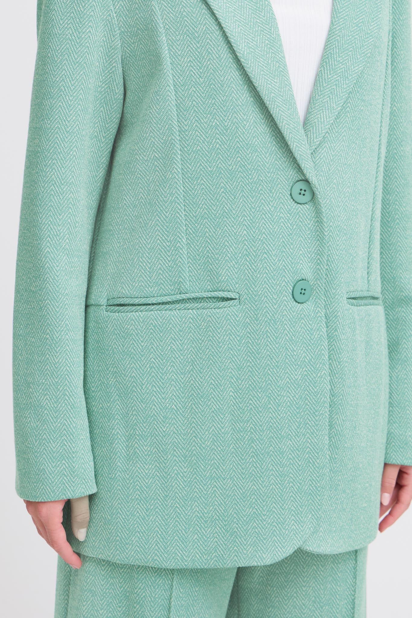 Lässiger Long - Blazer für Damen in Beryl Green - Blossom Hair & Fashion