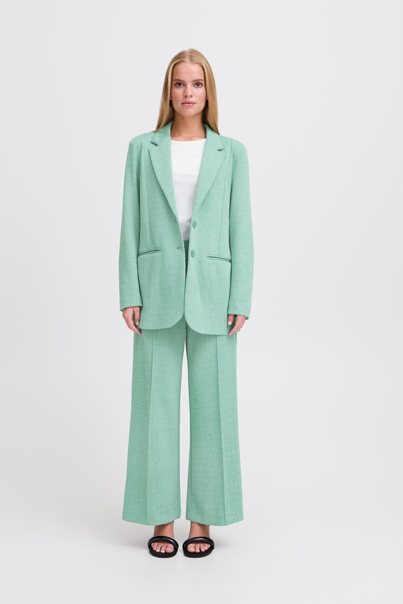 Lässiger Long - Blazer für Damen in Beryl Green - Blossom Hair & Fashion