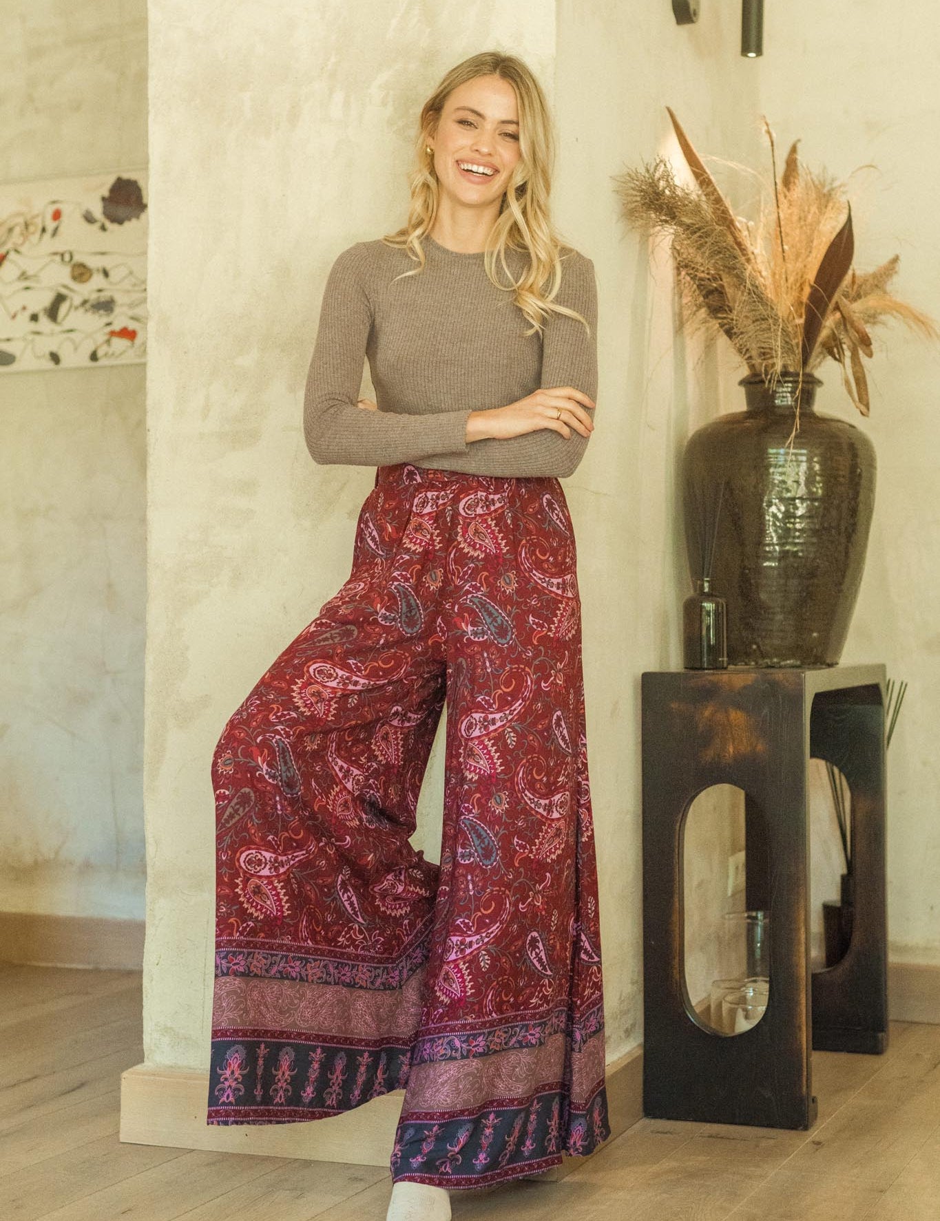 Luftige Damen Palazzo - Hose mit Paisley - Muster - Blossom Hair & Fashion